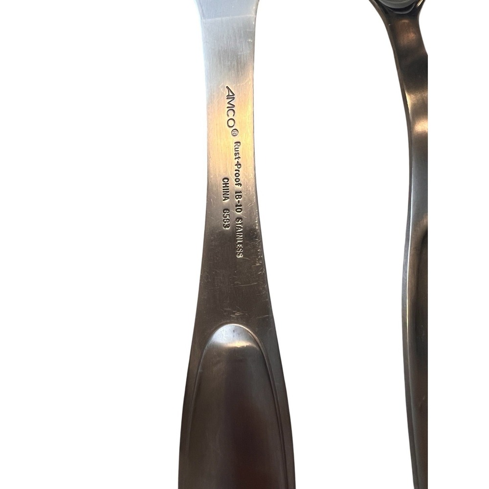Amco 18/8 Stainless steel Stotted Spatula 3 Spoons 2 Meat Fork Utensils Lot Of 6 - Picture 2 of 2